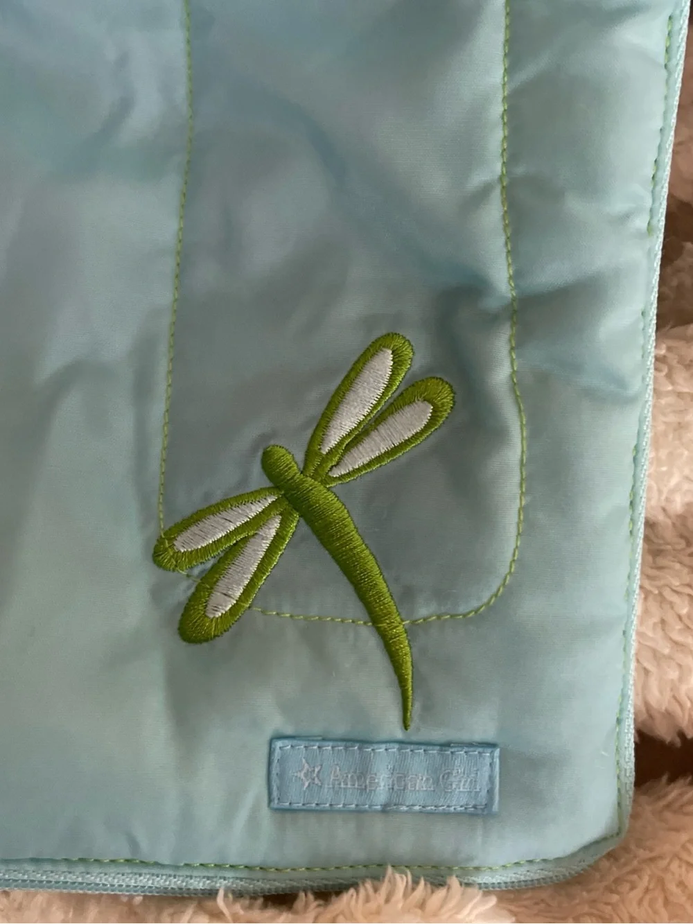 American Girl Light Blue and Cream Doll Blanket/Sleeping Bag with Zipper